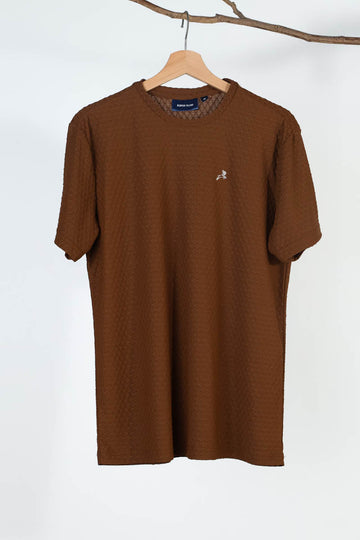 Self Design Brown Plain T-Shirt